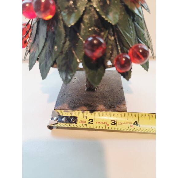 VTG Tabletop Metal Christmas Tree Holly Berries Star Rustic Weighted 14" Green - Picture 10 of 11